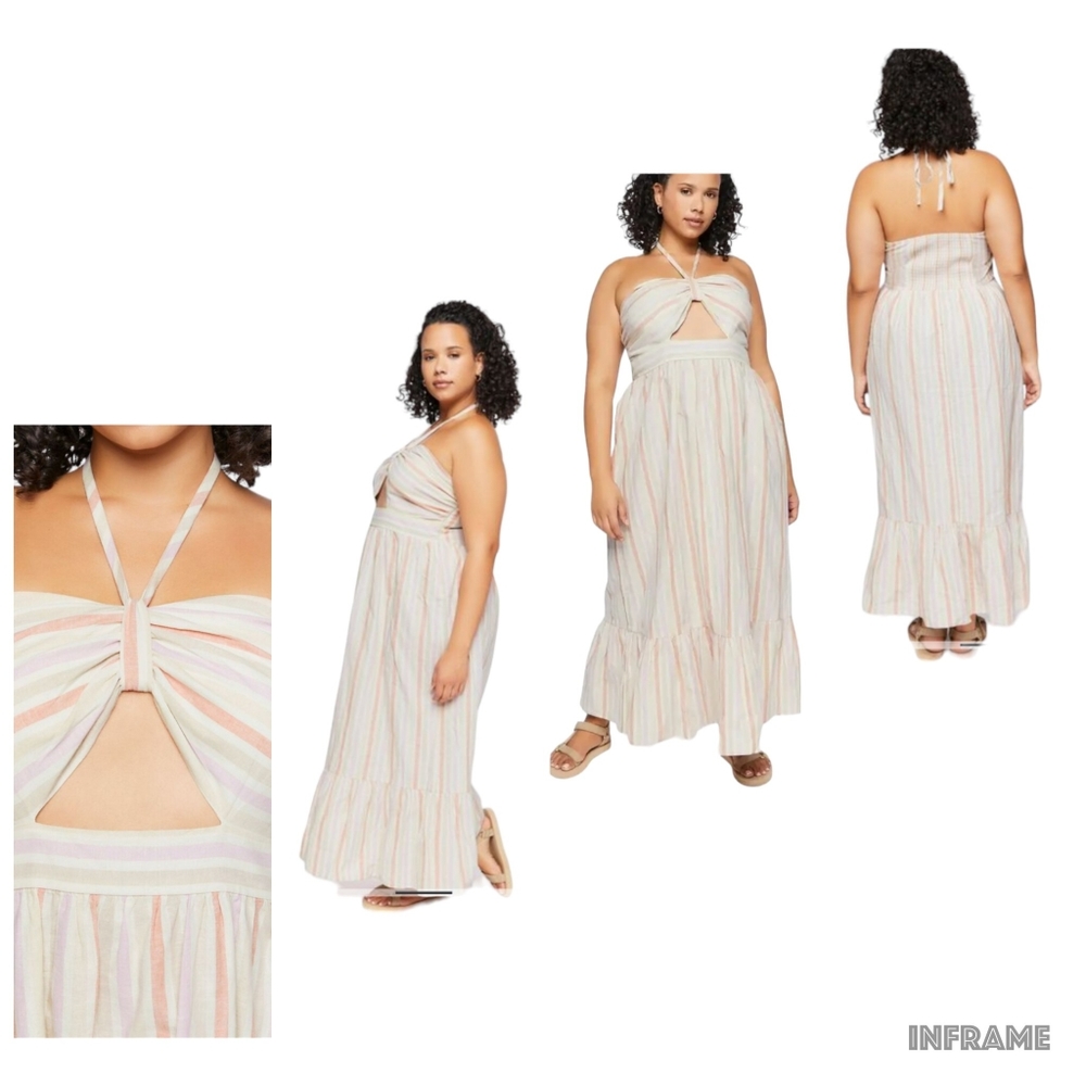 NWT Forever 21 Women  Striped Pastel,Linen Blend Midi Plus Size Dress 3X